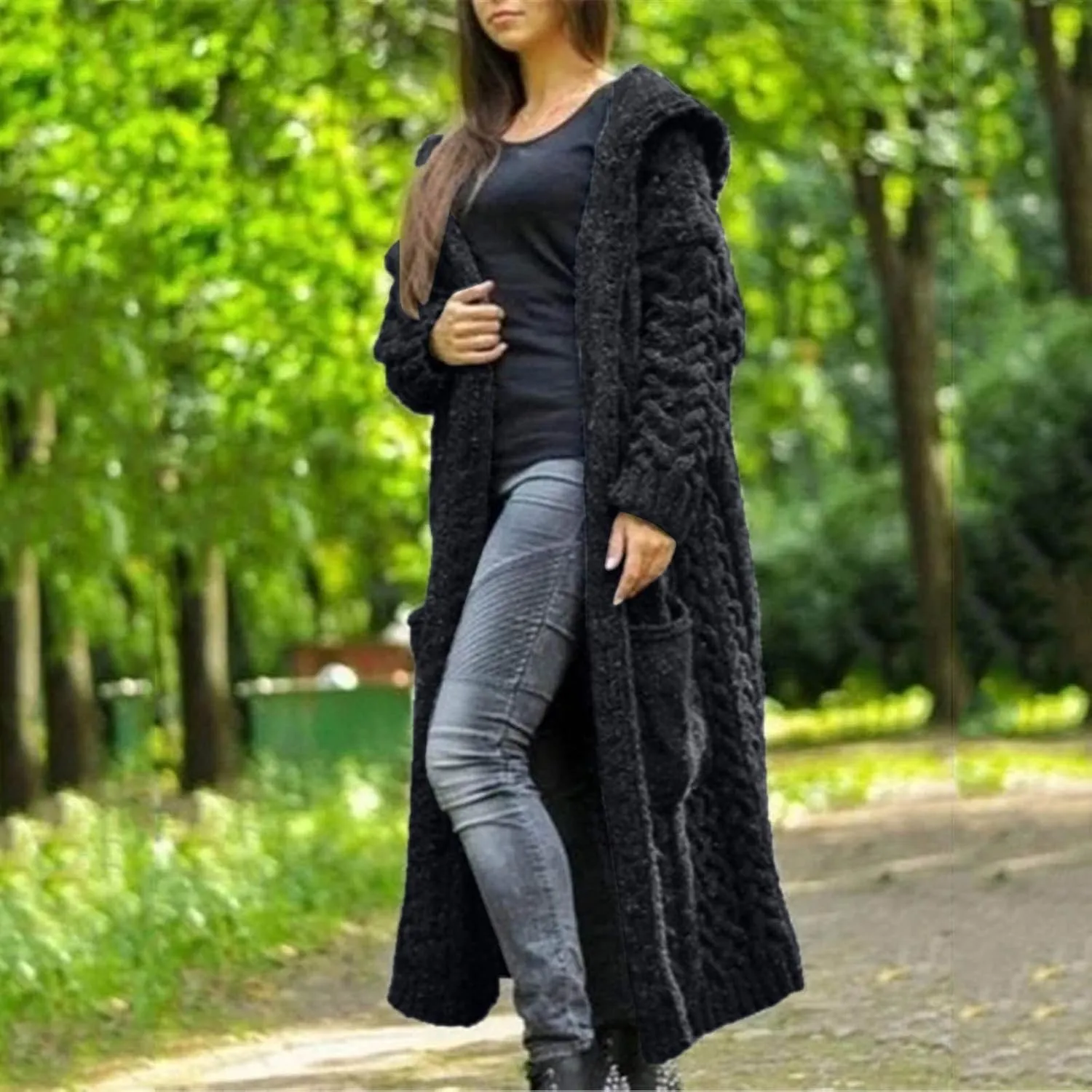 Trench Coat for Women Knitted Front Fashion Loose Elegant Warm Sweater Pocket Single Breasted Long Sleeve Women's