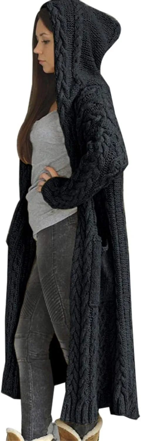 Trench Coat for Women Knitted Front Fashion Loose Elegant Warm Sweater Pocket Single Breasted Long Sleeve Women's