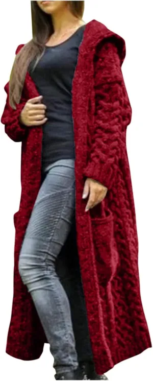 Trench Coat for Women Knitted Front Fashion Loose Elegant Warm Sweater Pocket Single Breasted Long Sleeve Women's