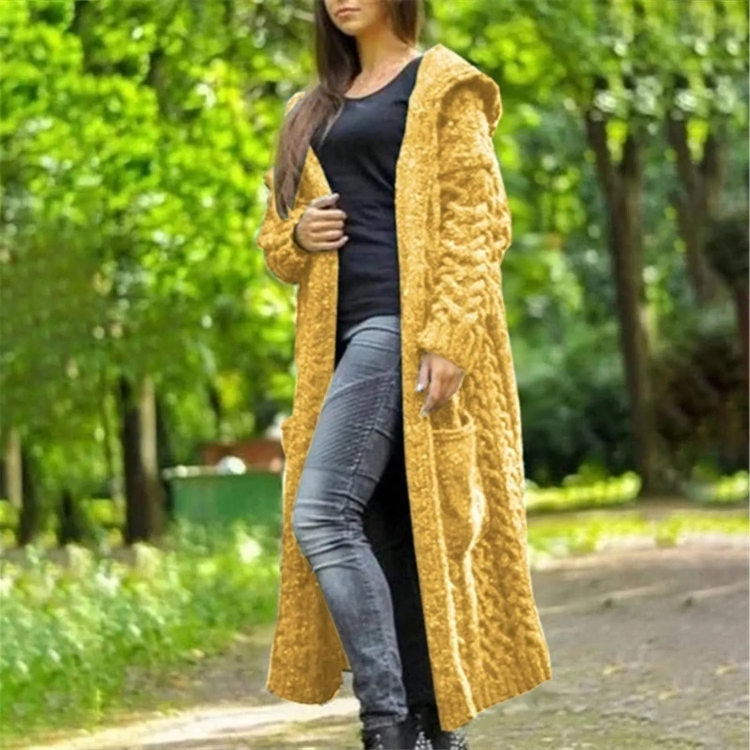 Trench Coat for Women Knitted Front Fashion Loose Elegant Warm Sweater Pocket Single Breasted Long Sleeve Women's