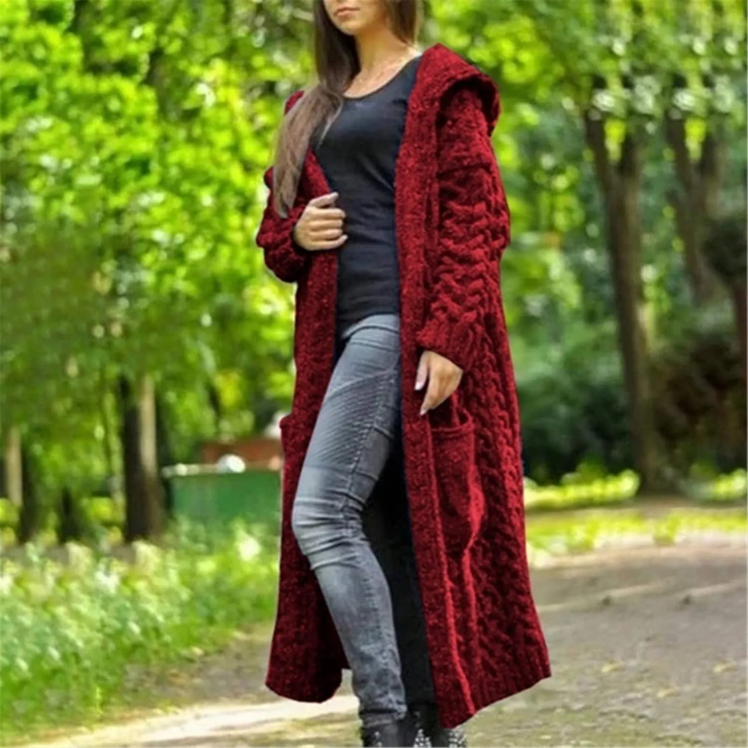 Trench Coat for Women Knitted Front Fashion Loose Elegant Warm Sweater Pocket Single Breasted Long Sleeve Women's