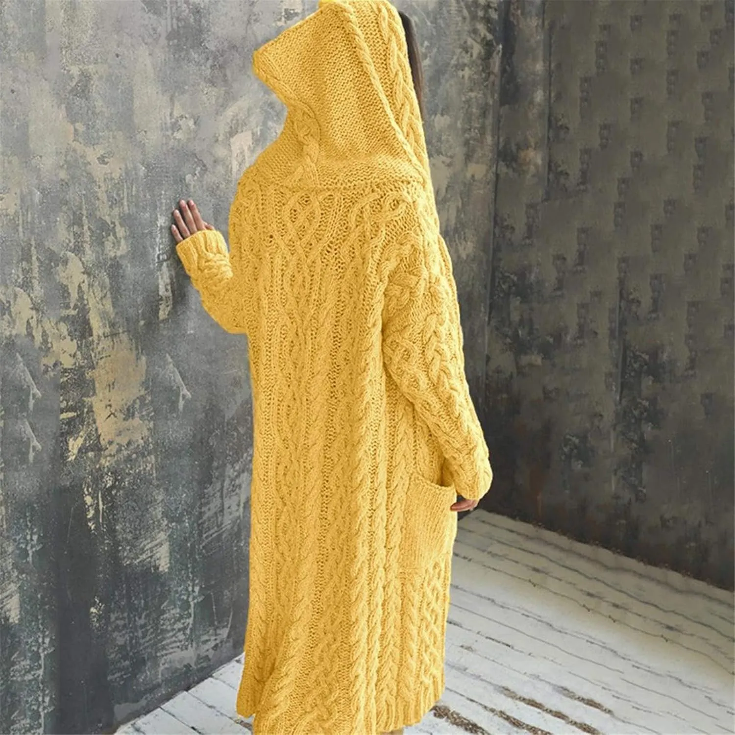 Trench Coat for Women Knitted Front Fashion Loose Elegant Warm Sweater Pocket Single Breasted Long Sleeve Women's