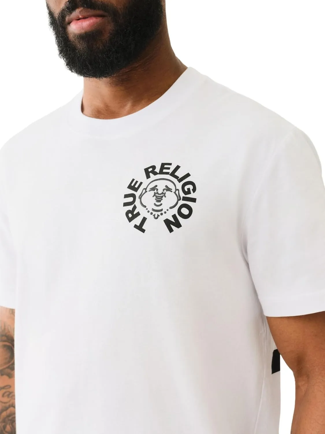 True Religion Men's Short Sleeve Buddha Face Tee - Casual Graphic T-Shirt