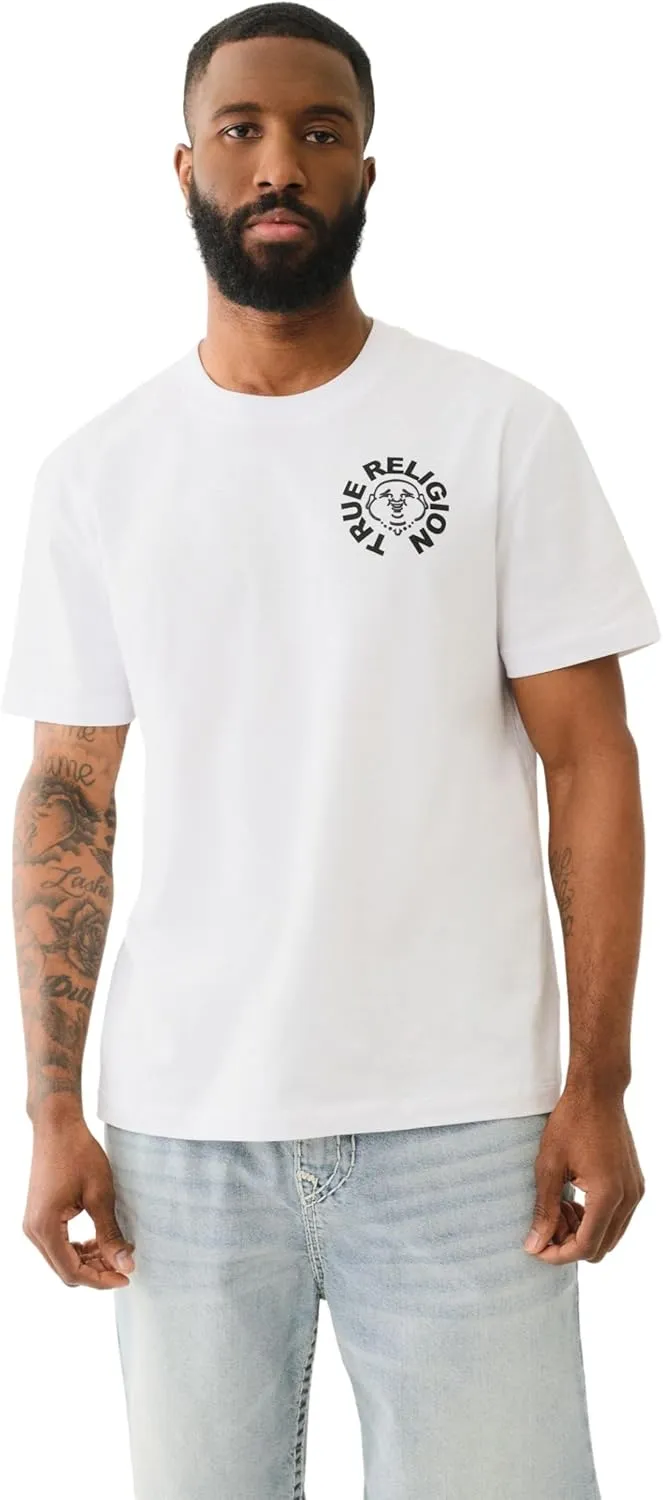 True Religion Men's Short Sleeve Buddha Face Tee - Casual Graphic T-Shirt