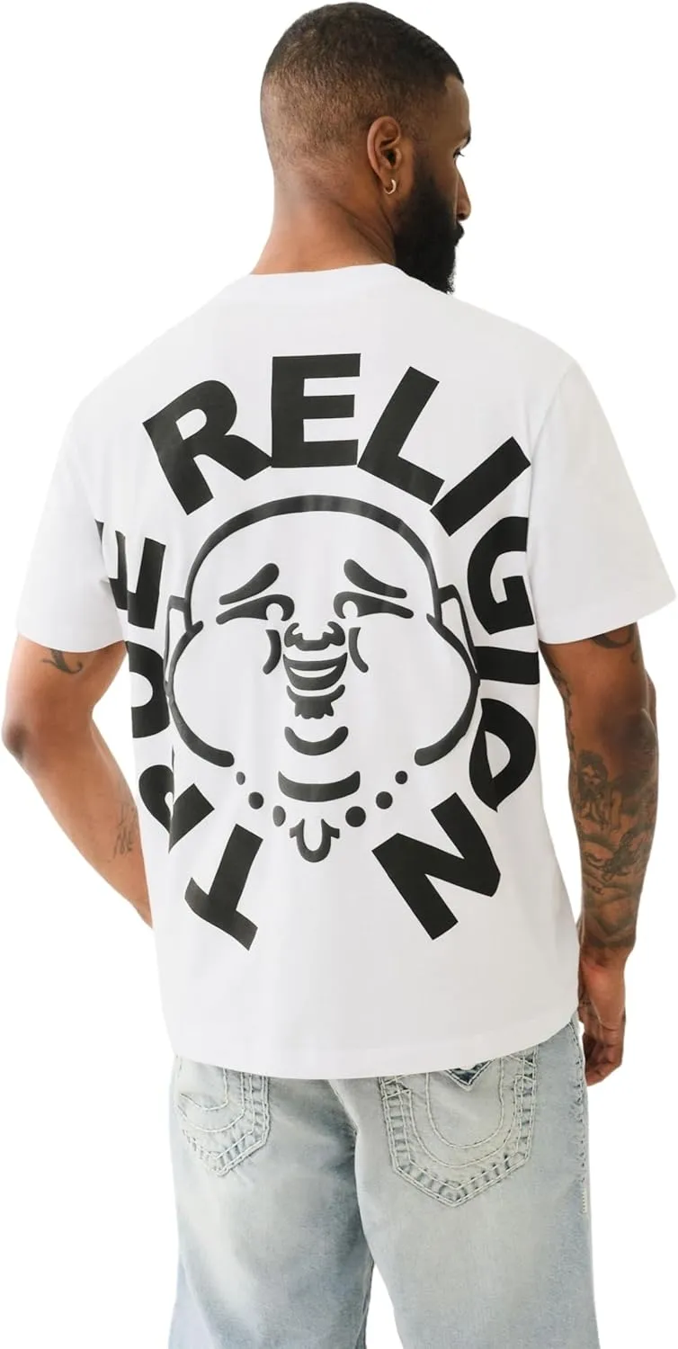 True Religion Men's Short Sleeve Buddha Face Tee - Casual Graphic T-Shirt