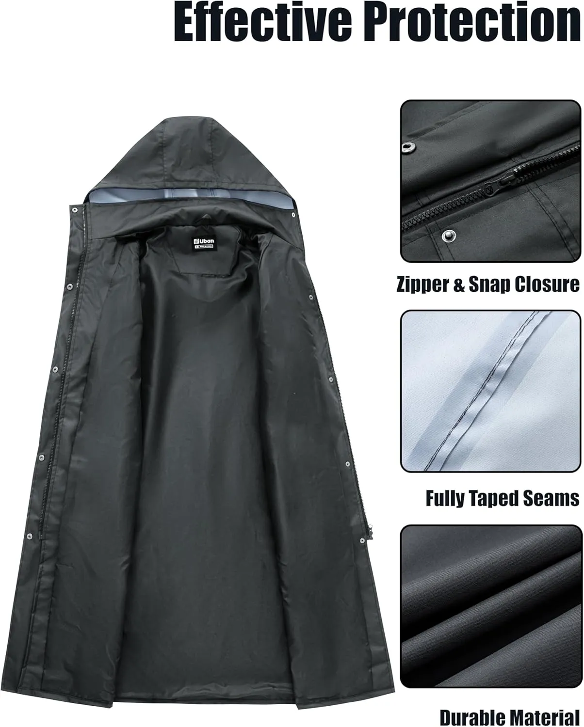 Ubon Women's Rain Coat Waterproof with Hood Long Raincoat Packable Rain Jacket Casual Windbreaker