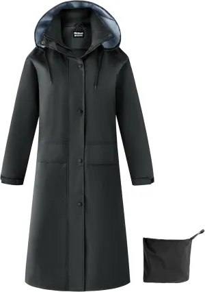 Ubon Women's Rain Coat Waterproof with Hood Long Raincoat Packable Rain Jacket Casual Windbreaker