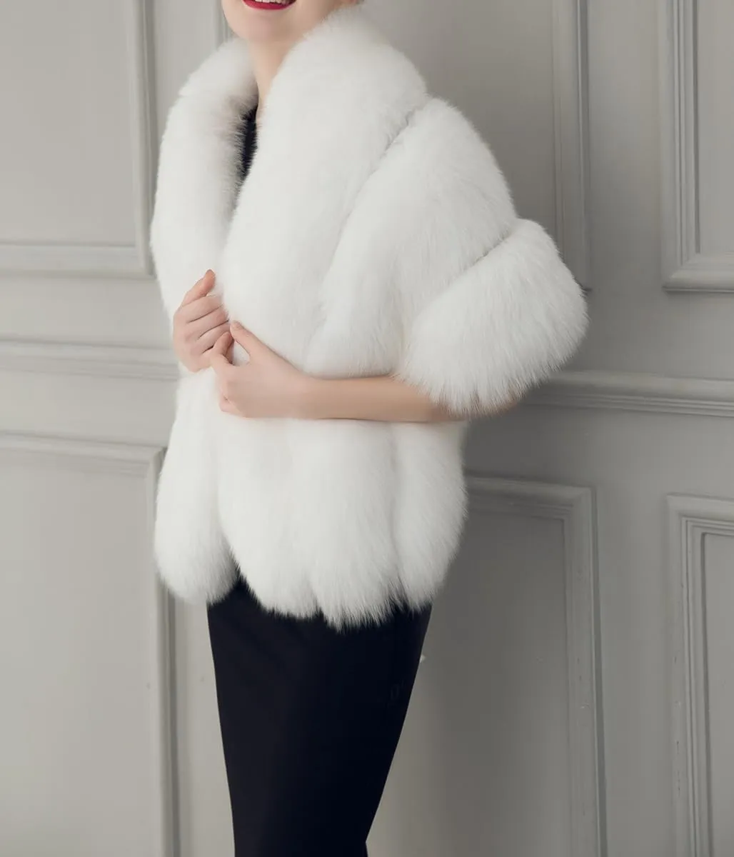 UMREN Women's Luxury Party Faux Fox Fur Long Shawl Cloak Cape for Winter