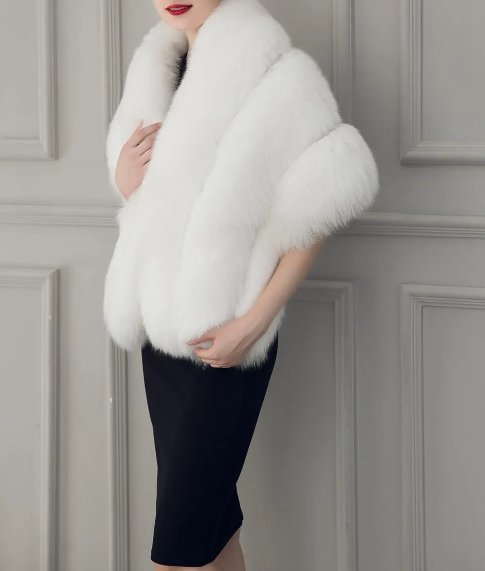 UMREN Women's Luxury Party Faux Fox Fur Long Shawl Cloak Cape for Winter