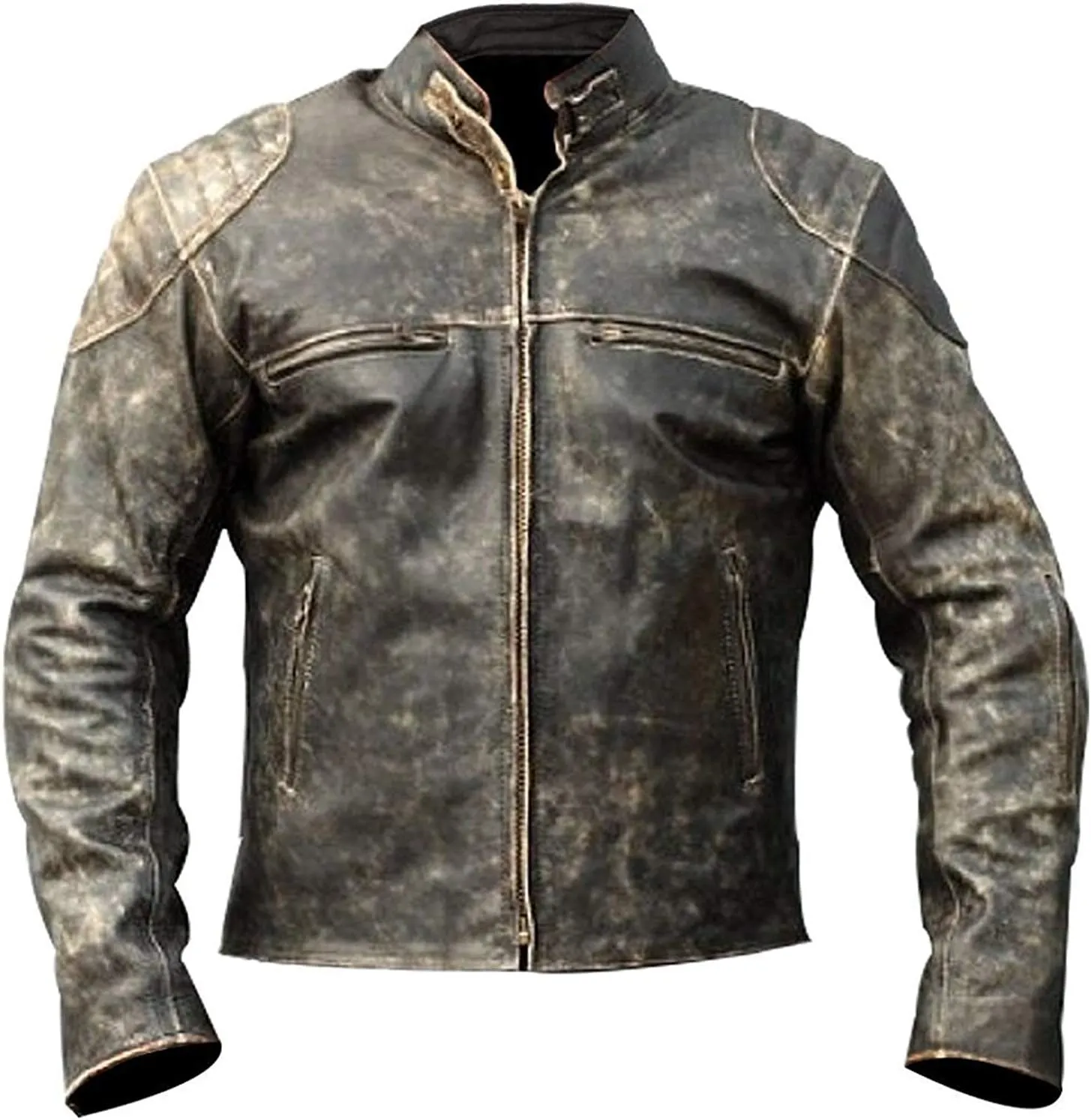 Vintage Cafe Racer Black & Brown Retro Biker Unisex Genuine Leather Jacket