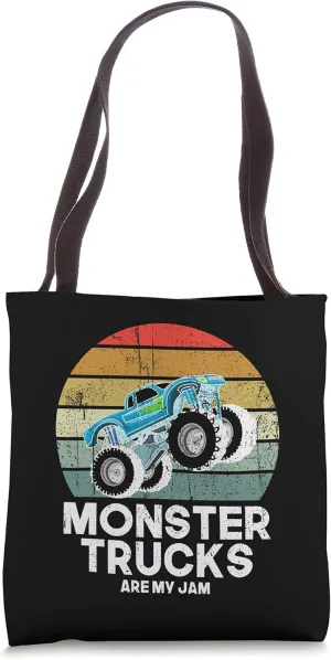 Vintage Monster Truck Are My Jam Retro Sunset Cool Engines Tote Bag