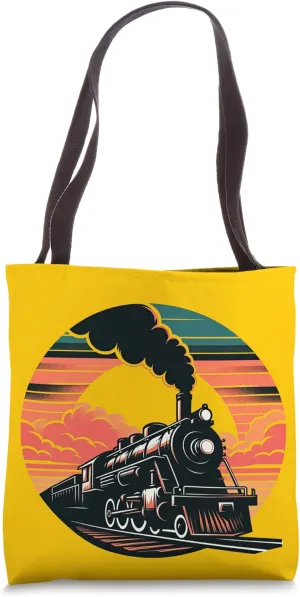 Vintage Steam Engine Train Locomotive Cool Sunset Railroad Tote Bag