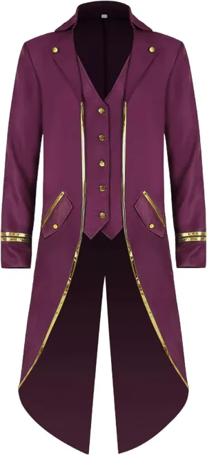 Vintage Steampunk Tailcoat Jacket for Men Gothic Victorian Frock Coat VTG Formal Medieval Tuxedo Costume for Halloween