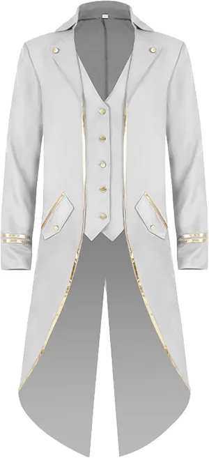 Vintage Steampunk Tailcoat Jacket for Men Gothic Victorian Frock Coat VTG Formal Medieval Tuxedo Costume for Halloween
