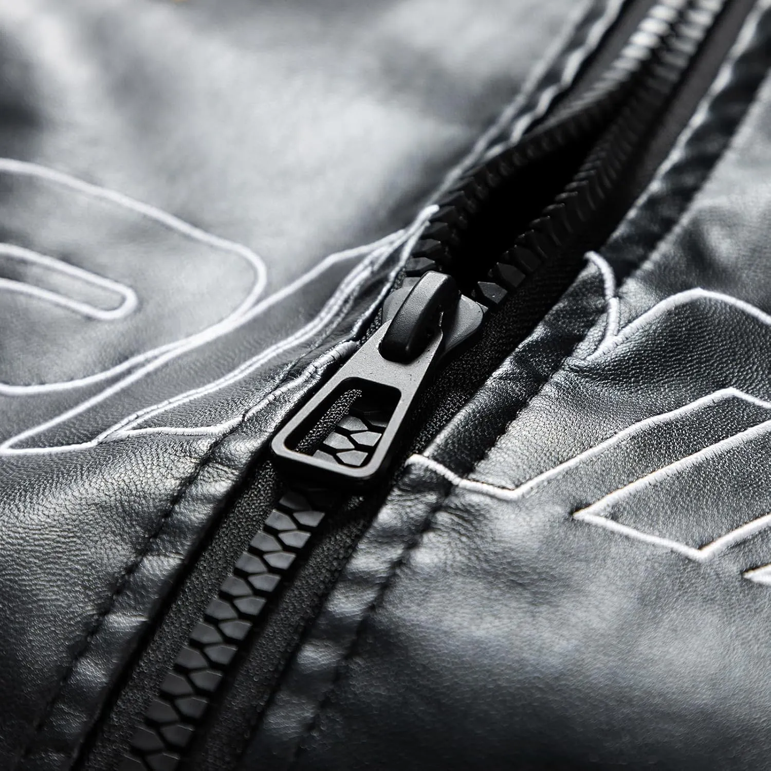 Vintage Style Men'S Baseball Jersey Leather Jacket With Patches, Zipper And Embroidery Men'S Biker Leather Jacket