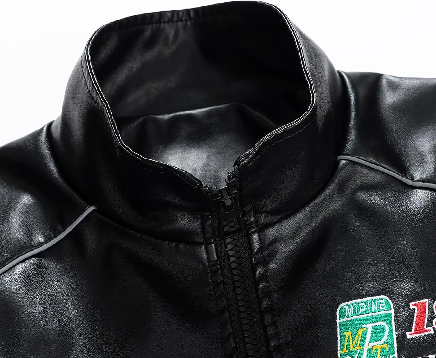 Vintage Style Men'S Baseball Jersey Leather Jacket With Patches, Zipper And Embroidery Men'S Biker Leather Jacket