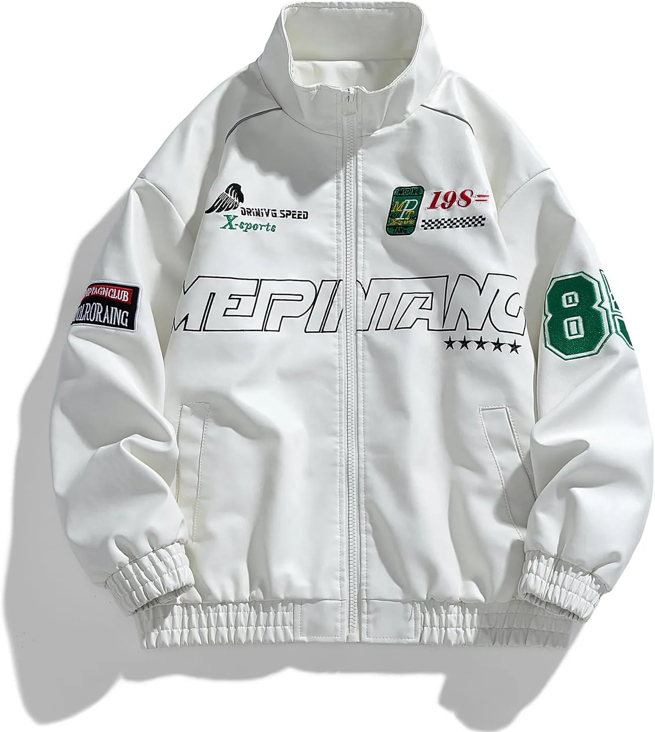 Vintage Style Men'S Baseball Jersey Leather Jacket With Patches, Zipper And Embroidery Men'S Biker Leather Jacket