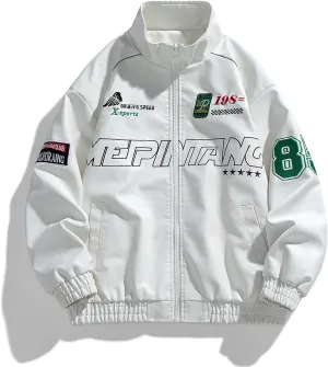 Vintage Style Men'S Baseball Jersey Leather Jacket With Patches, Zipper And Embroidery Men'S Biker Leather Jacket