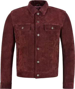 Vintage Trucker Leather Suede Jacket Men - Classic Retro Biker Causal Cafe Racer Jacket Western Cowboy Jacket