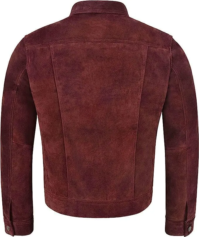 Vintage Trucker Leather Suede Jacket Men - Classic Retro Biker Causal Cafe Racer Jacket Western Cowboy Jacket