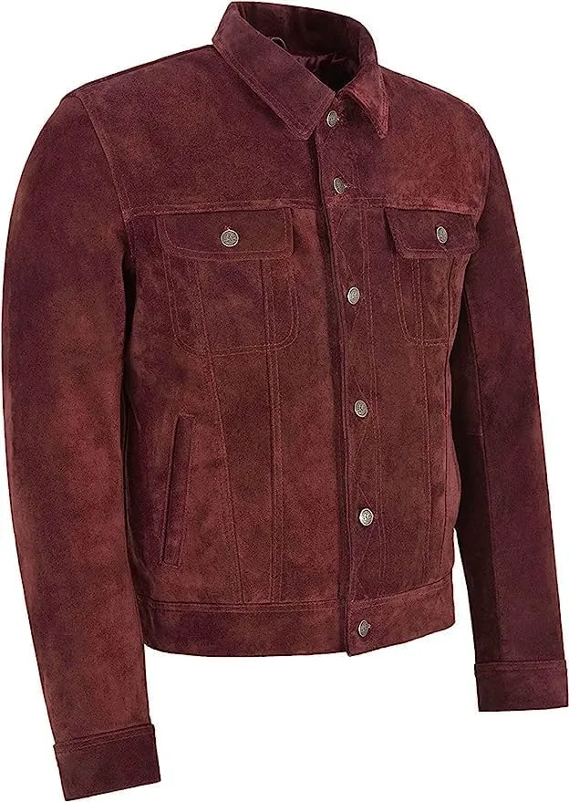Vintage Trucker Leather Suede Jacket Men - Classic Retro Biker Causal Cafe Racer Jacket Western Cowboy Jacket