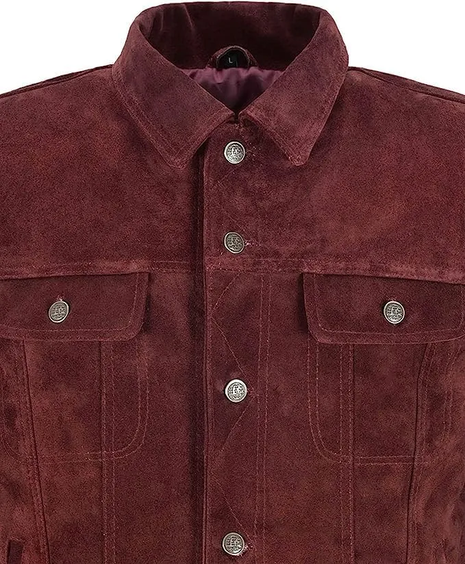 Vintage Trucker Leather Suede Jacket Men - Classic Retro Biker Causal Cafe Racer Jacket Western Cowboy Jacket