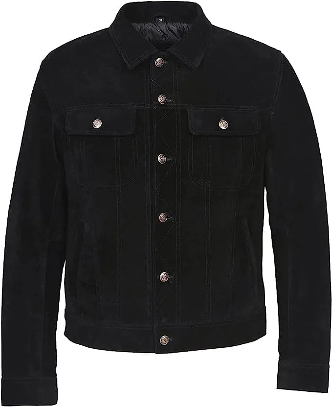 Vintage Trucker Leather Suede Jacket Men - Classic Retro Biker Causal Cafe Racer Jacket Western Cowboy Jacket