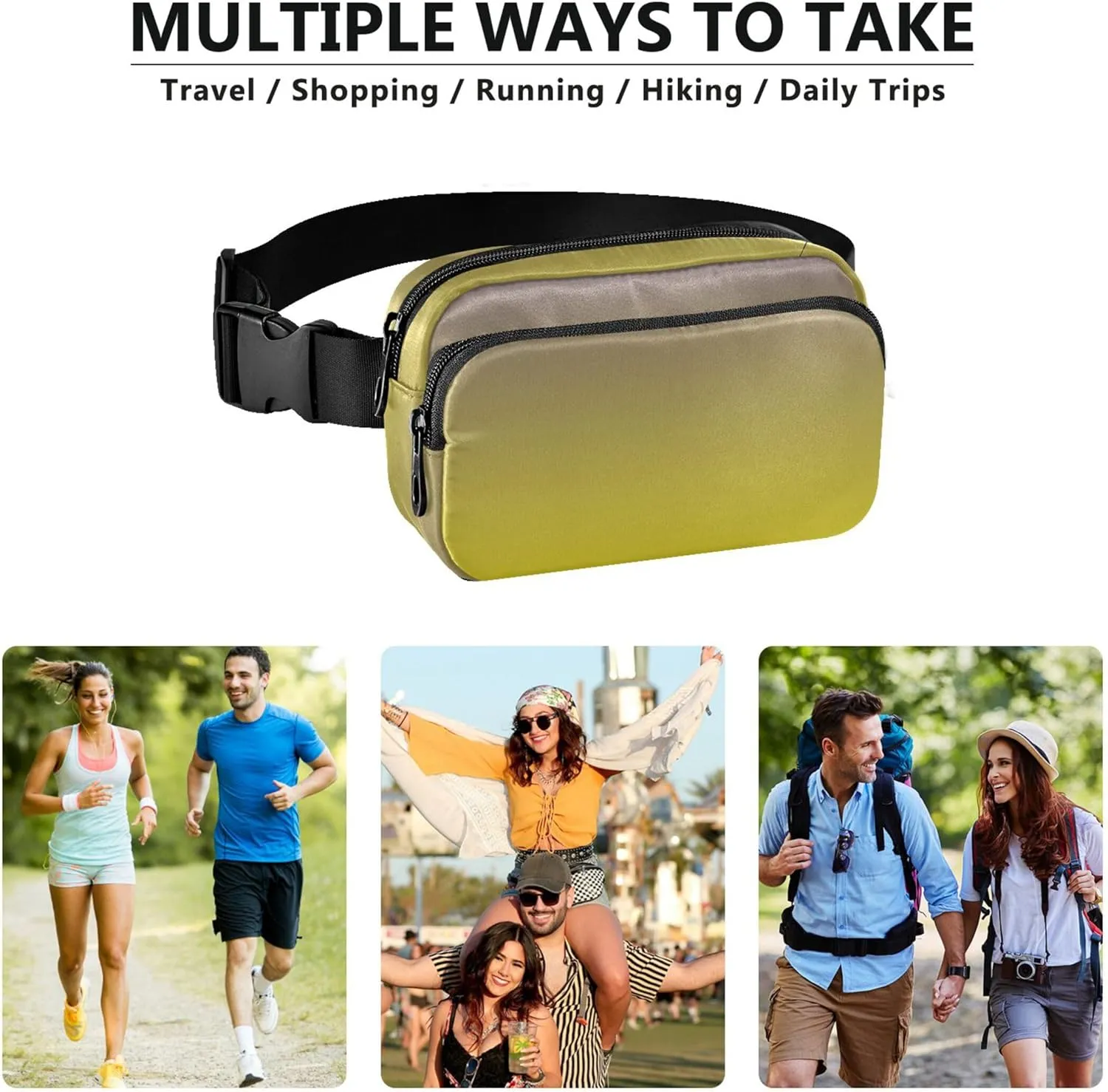 Violet Canary Yellow Gradient Waterproof Fanny Packs for Women Belt Bag Hip Pack Hiking Waist Pack for Women