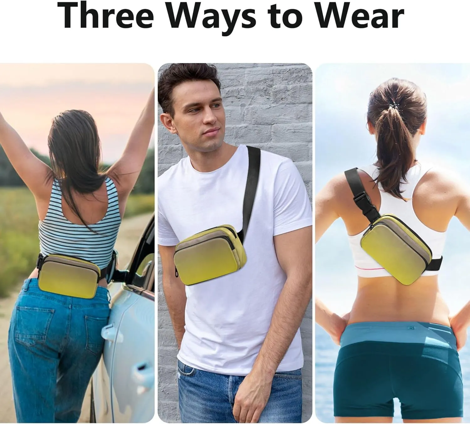 Violet Canary Yellow Gradient Waterproof Fanny Packs for Women Belt Bag Hip Pack Hiking Waist Pack for Women