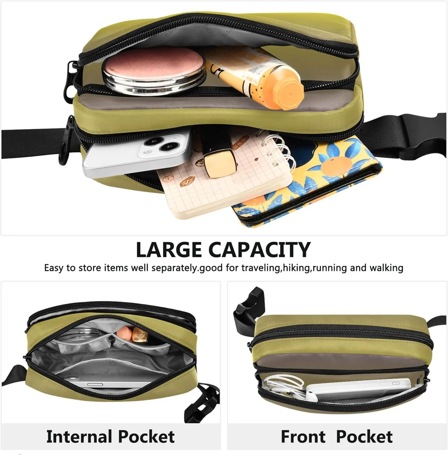 Violet Canary Yellow Gradient Waterproof Fanny Packs for Women Belt Bag Hip Pack Hiking Waist Pack for Women