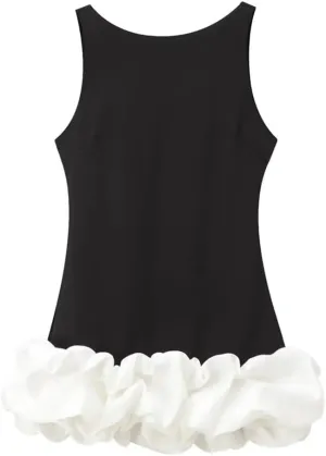 Vsadsau Women's Sleeveless Backless Dress Crewneck Ruffle Layered Slim Party Mini Dresses