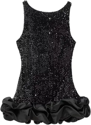 Vsadsau Women's Sleeveless Backless Dress Crewneck Ruffle Layered Slim Party Mini Dresses