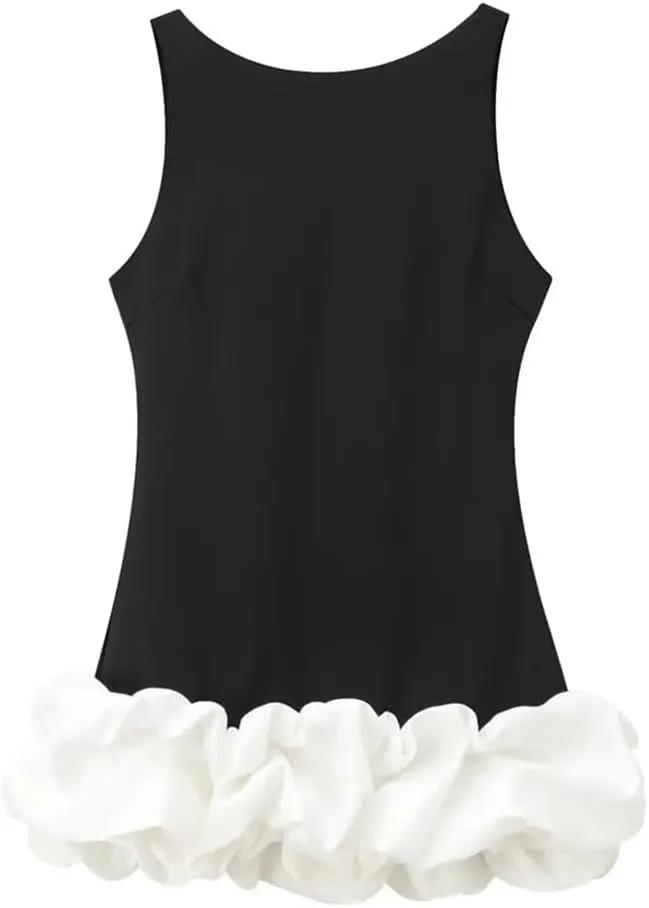 Vsadsau Women's Sleeveless Backless Dress Crewneck Ruffle Layered Slim Party Mini Dresses