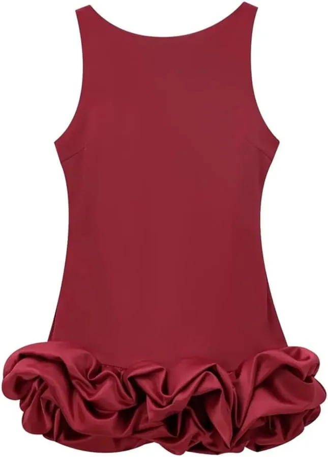 Vsadsau Women's Sleeveless Backless Dress Crewneck Ruffle Layered Slim Party Mini Dresses
