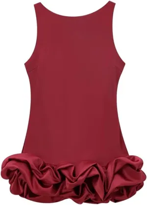 Vsadsau Women's Sleeveless Backless Dress Crewneck Ruffle Layered Slim Party Mini Dresses
