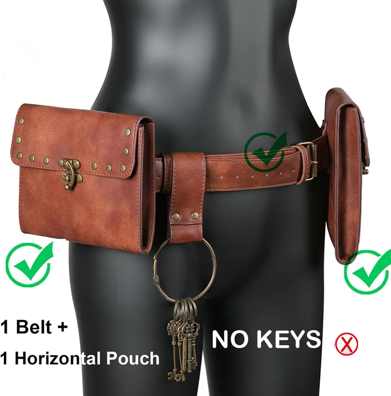 Waist Bag Belt Purse Fanny Pack Crossbody Motorcycle Hiking Phone Holder Wallet Vintage Leather Casual Fashion Daypack Gothic Festival Costume Hip Pouch for Women Men (Double-H2)