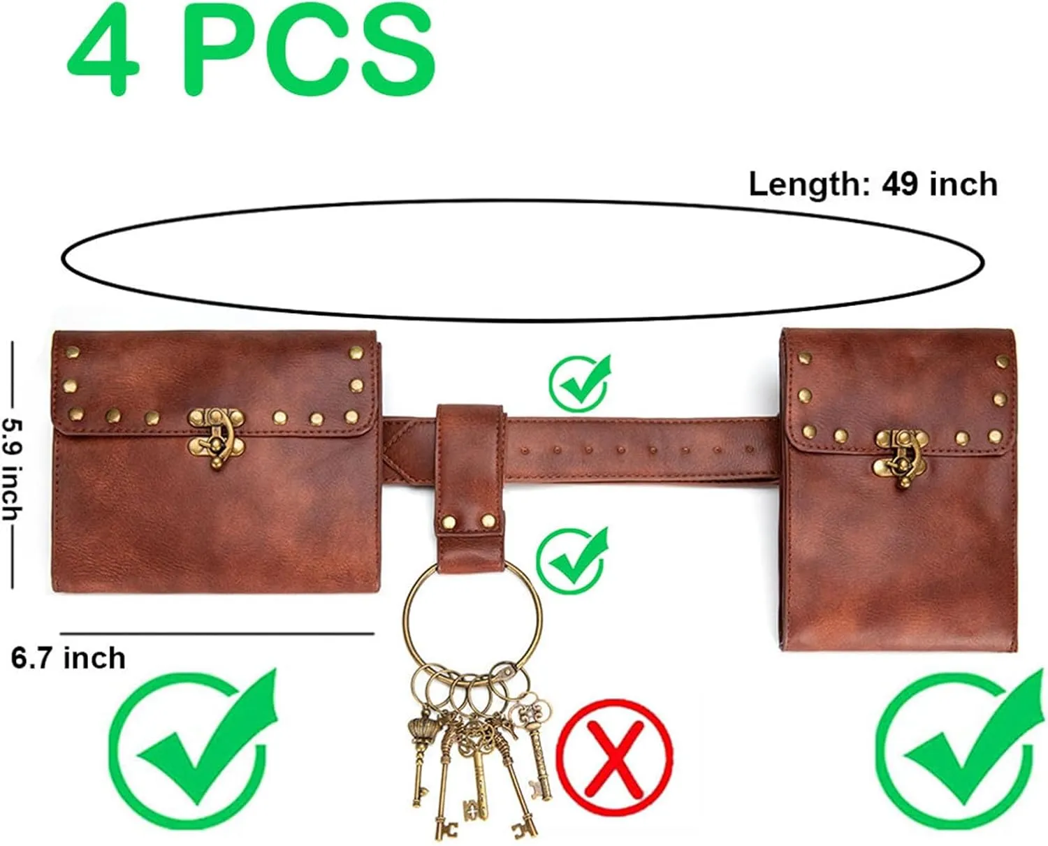 Waist Bag Belt Purse Fanny Pack Crossbody Motorcycle Hiking Phone Holder Wallet Vintage Leather Casual Fashion Daypack Gothic Festival Costume Hip Pouch for Women Men (Double-H2)