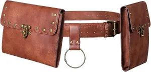 Waist Bag Belt Purse Fanny Pack Crossbody Motorcycle Hiking Phone Holder Wallet Vintage Leather Casual Fashion Daypack Gothic Festival Costume Hip Pouch for Women Men (Double-H2)