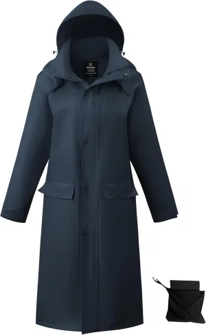 wantdo Long Rain Coat for Women Waterproof Raincoat with Hood Full Length Windbreaker Packable Trench Rain Jacket