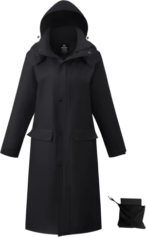 wantdo Long Rain Coat for Women Waterproof Raincoat with Hood Full Length Windbreaker Packable Trench Rain Jacket
