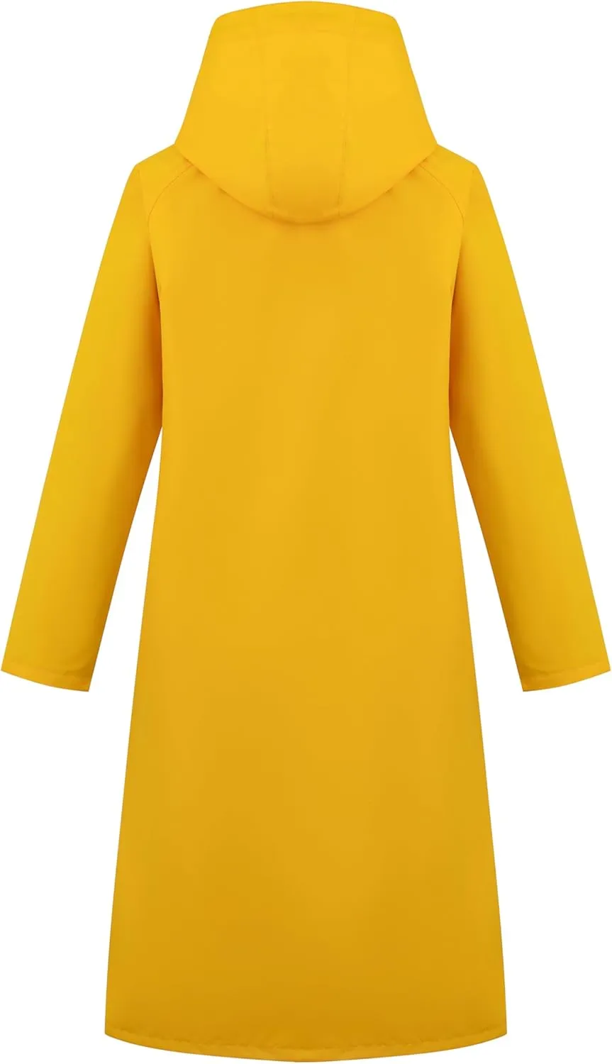 wantdo Long Rain Coat for Women Waterproof Raincoat with Hood Full Length Windbreaker Packable Trench Rain Jacket