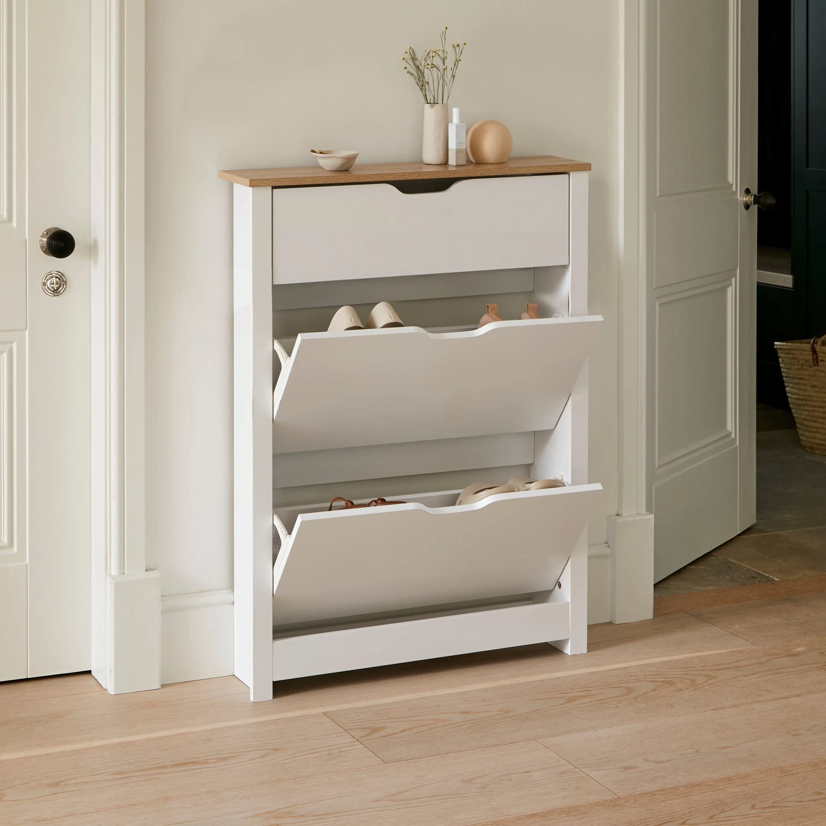 Windsor Shoe Cabinet - 3 Door - White