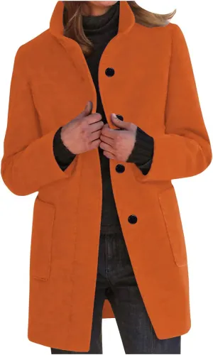 Winter Coats for Women Elegant Lapel Collar Single-Breasted Woolen Coat Casual Mid Long Peacoats Fall Trench Coat
