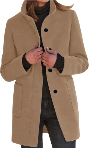 Winter Coats for Women Elegant Lapel Collar Single-Breasted Woolen Coat Casual Mid Long Peacoats Fall Trench Coat