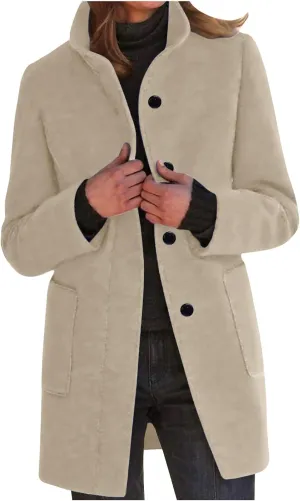 Winter Coats for Women Elegant Lapel Collar Single-Breasted Woolen Coat Casual Mid Long Peacoats Fall Trench Coat