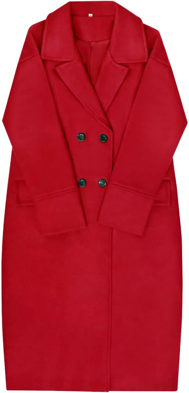 Women Button Wool Overcoats Winter Loose Long Pea Coats Warm Fashion Outwear Solid Elegant Windbreaker Jacket