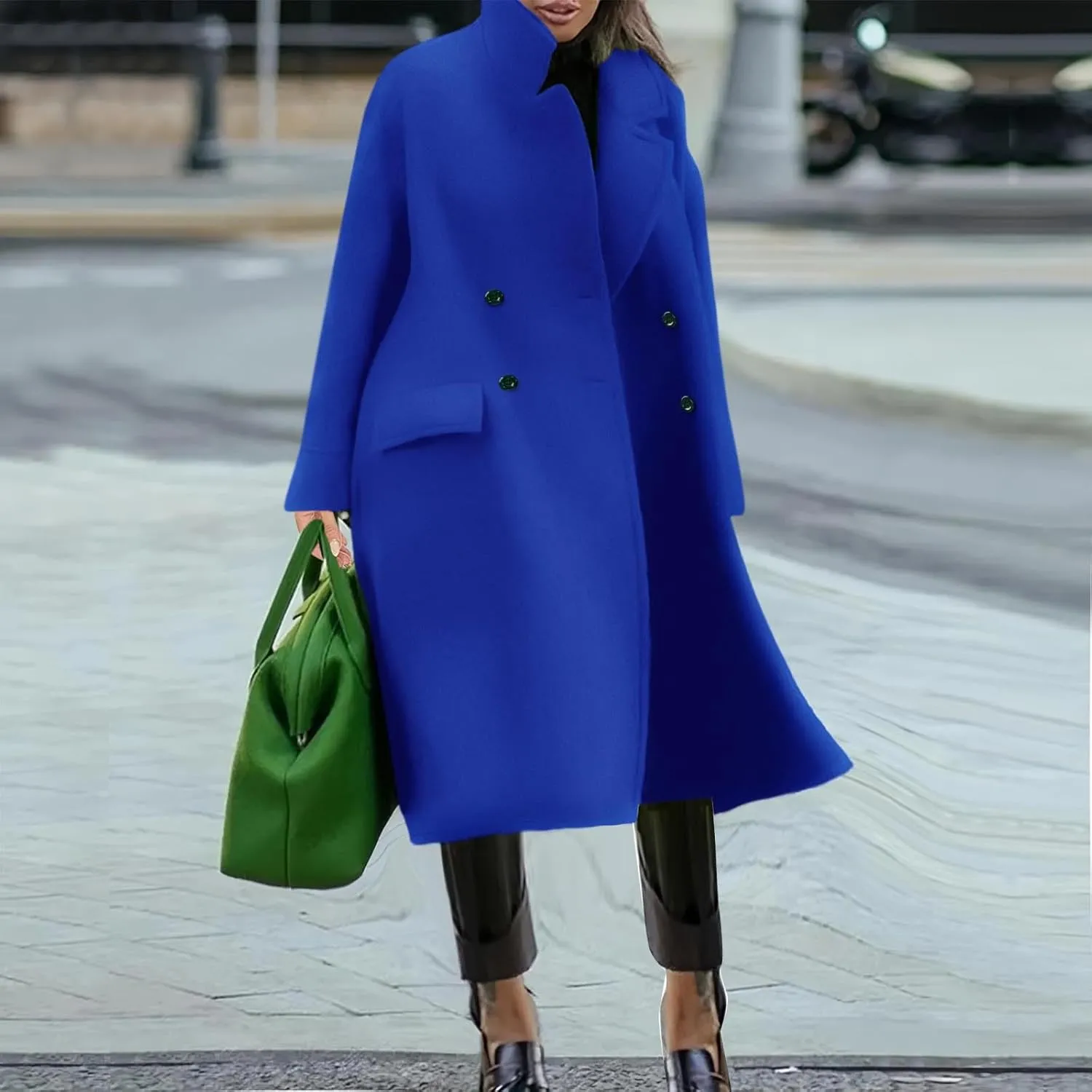 Women Button Wool Overcoats Winter Loose Long Pea Coats Warm Fashion Outwear Solid Elegant Windbreaker Jacket