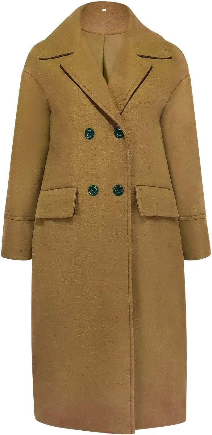 Women Button Wool Overcoats Winter Loose Long Pea Coats Warm Fashion Outwear Solid Elegant Windbreaker Jacket