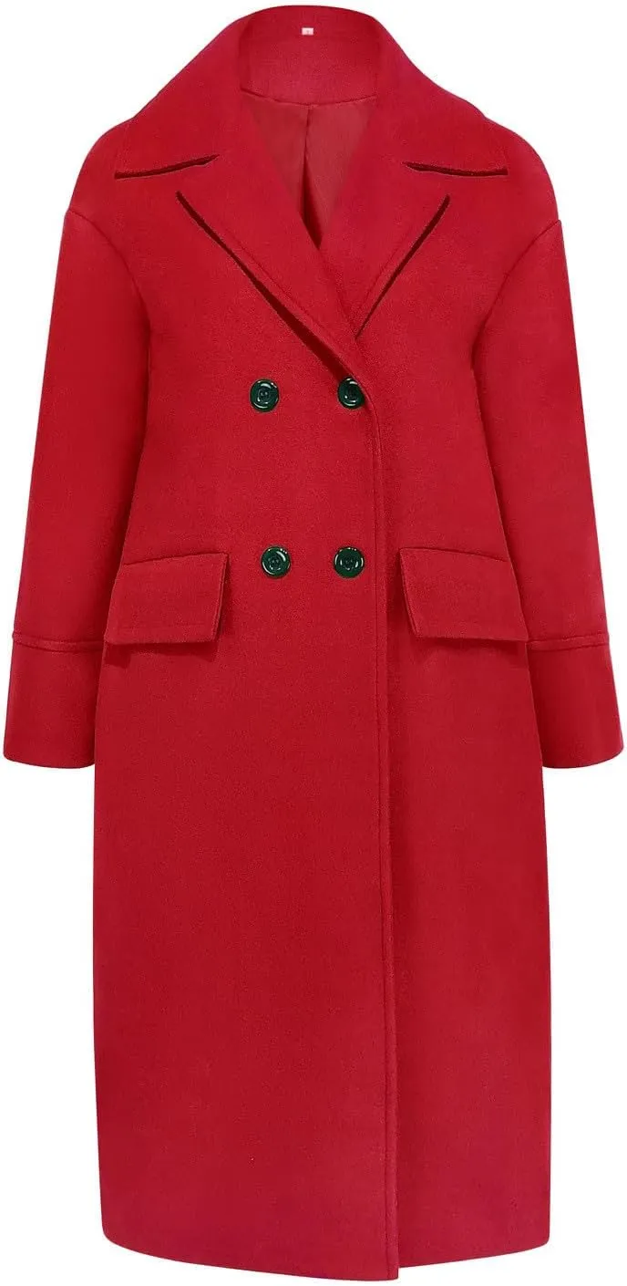 Women Button Wool Overcoats Winter Loose Long Pea Coats Warm Fashion Outwear Solid Elegant Windbreaker Jacket
