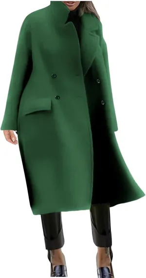 Women Button Wool Overcoats Winter Loose Long Pea Coats Warm Fashion Outwear Solid Elegant Windbreaker Jacket